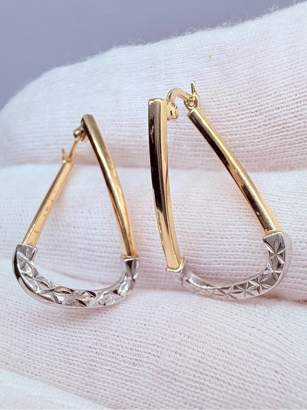 Two-Tone Gold and Silver Geometric Drop Earrings - Women Jewelry - Picture 16 of 17